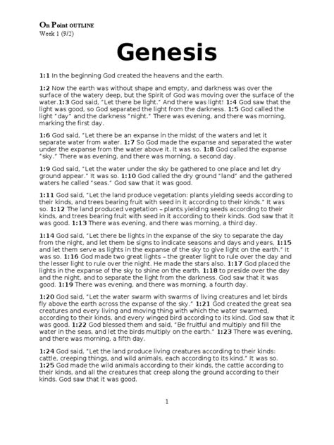 Genesis Week 1 Outline Genesis Creation Narrative Book Of Genesis
