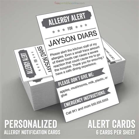 Grayscale Printable Allergy Alert Card Kids Allergies Peanut Allergy