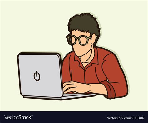 Man Works On His Laptop Cartoon Graphic Royalty Free Vector