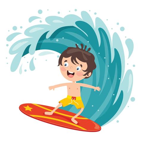 Happy Cartoon Character Surfing At Sea 2388510 Vector Art At Vecteezy