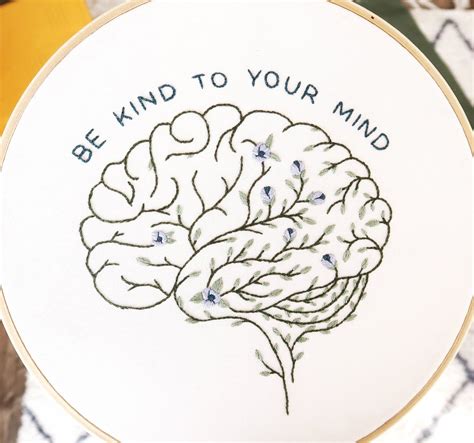 Floral Brain Be Kind to Your Mind Embroidery Pattern PDF | Etsy ...