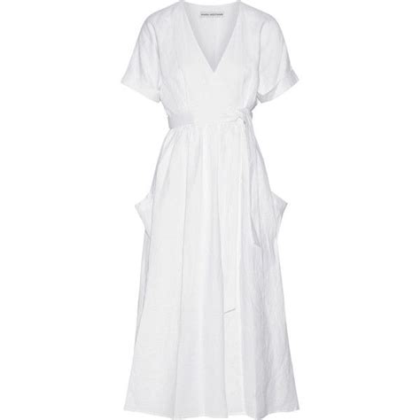 Mara Hoffman Organic Linen Wrap Midi Dress Liked On Polyvore Featuring Dresses White