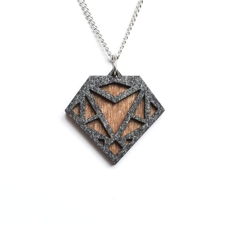 Contemporary Geometric Diamond Pendant Necklace D5 By Lady K Designs