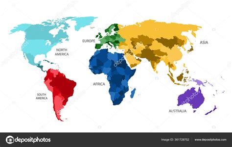 Mapa Mundo Dividido Seis Continentes Cores Diferentes Mapa Mundo