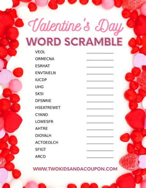 Valentine Word Scramble Free Printable Free Printable Valentine Word