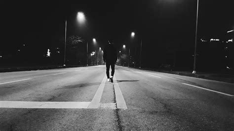 Hd Wallpaper Road Man Alone Light Black Walk Street Night
