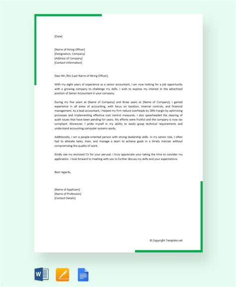 A job application letter gives you the opportunity to introduce yourself and impress the recruiting agents with more than what they can see from your resume. 12+ Job Application Letter Templates For Accountant - Word, PDF | Free & Premium Templates