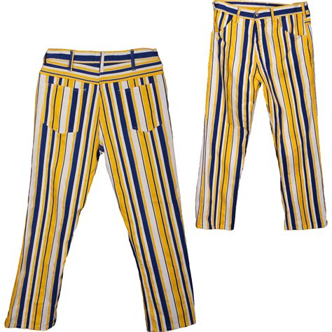 Vintage Hippie 60s Striped Jeans Cotton Denim Pants Unisex Size M From Poppysvintageclothing On