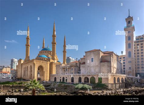 A Mosque And A Church Together In Beirut Capital Of Lebanon In A Blue