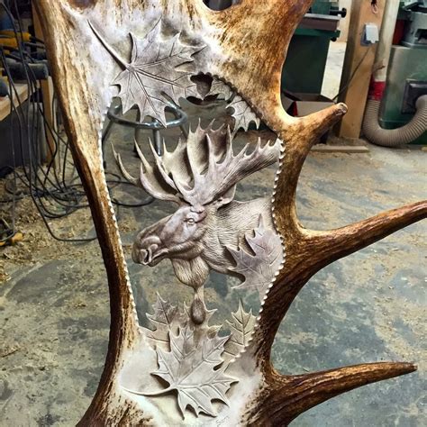 Sculpture Sur Panache Antler Carving Deer Skull Art Antler Carving