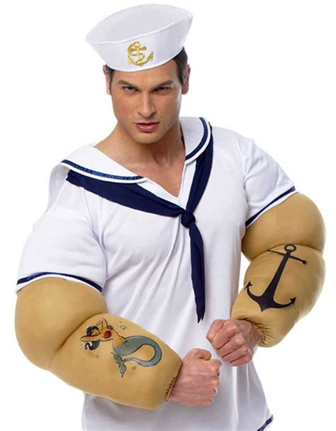 Mens Popeye Fancy Dress Costume Cartoon Sailor Mens Costume