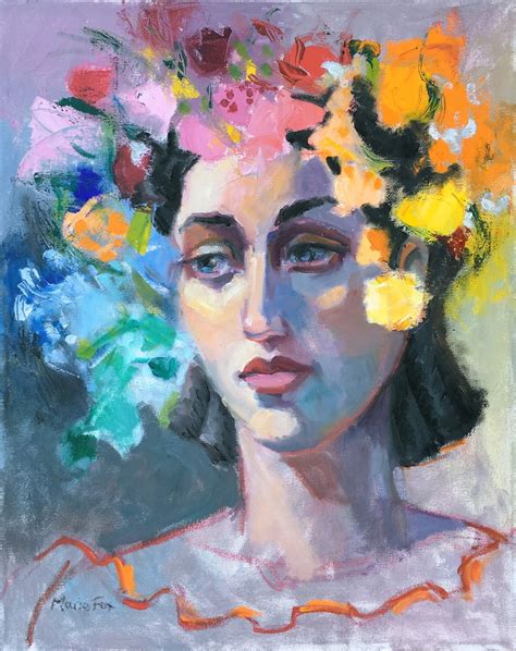 Woman Wearing Flowers Figurative Oil Painting Female