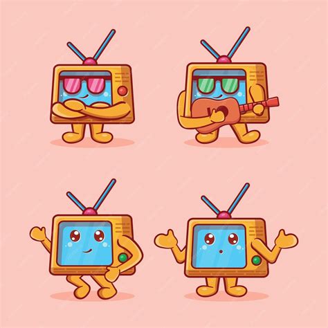 Premium Vector Cute Television Character Mascot Collection Set