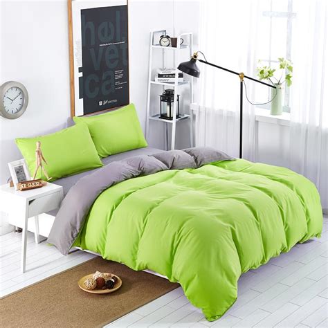 Bedding Sets Simple Color Green Gray Striped Bed Sheet