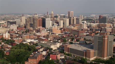 5K stock footage aerial video approaching skyscrapers in Downtown Baltimore, Maryland Aerial ...