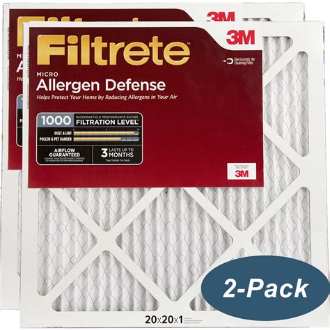3m Filtrete 1 Inch Micro Allergen Defense Mpr 1000 Air Filters 20x20x1 2 Pack
