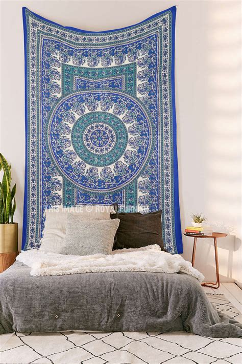 Twin Size Blue Indian Handloom Mandala Tapestry Wall Hanging Decor Art
