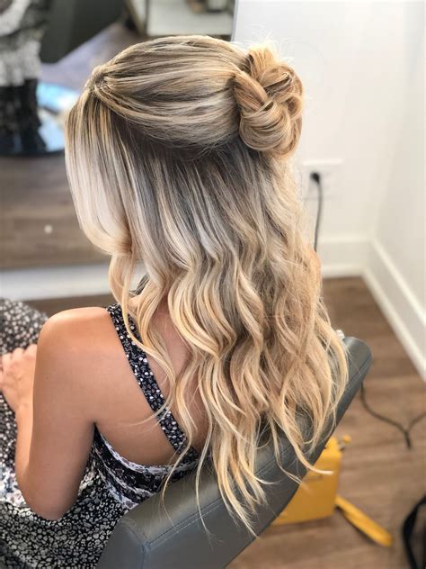 Half Up Half Down Bun With Waves Hairstyle By Goldplaited Ball Hairstyles Half Bun