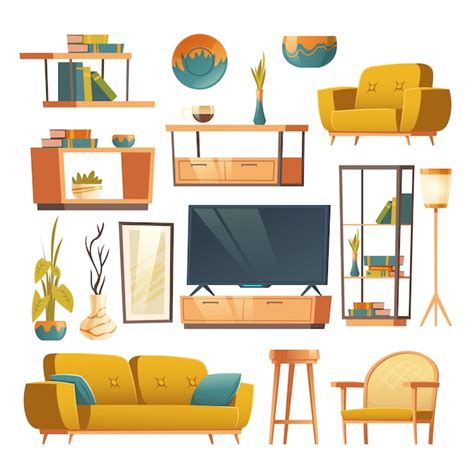 Conjunto Interior De Muebles De Sala De Estar Vector Gratis