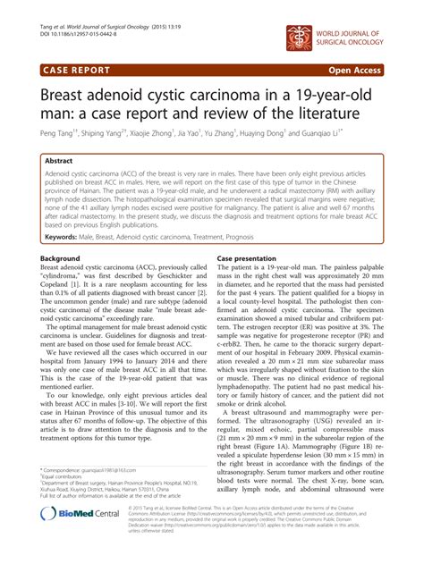 Pdf Breast Adenoid Cystic Carcinoma In A 19 Year Old Man A Case