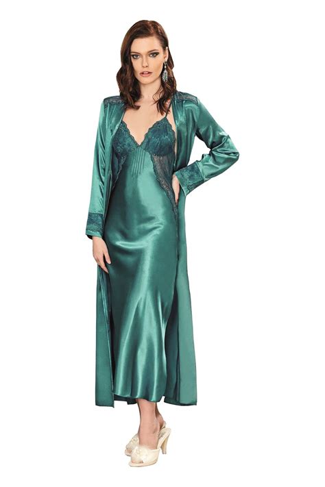 Buy Lingerie Long Satin Nightgown With Kimono Robe For Women Online At