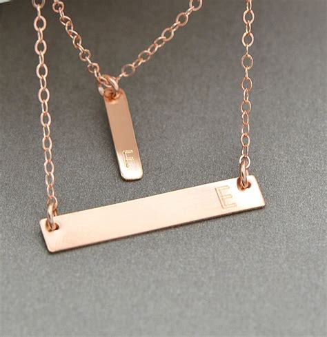 Rose Gold Bar Necklace Layered Necklace Initial Necklace Etsy