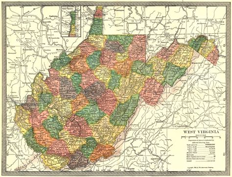 West Virginia State Map Counties 1907 Old Antique Vintage Plan Chart