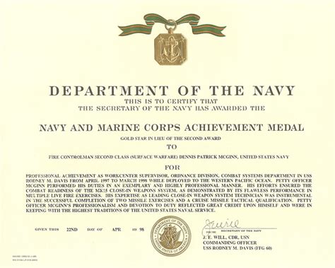 41 Marine Corps Certificate Of Achievement Template The Honorable