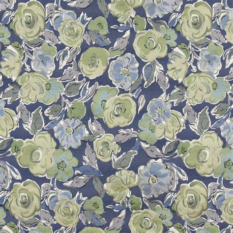Blue And Green On Blue Artistic Rose Flower And Leaf Pattern Brocade