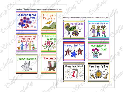 Holiday Calendar Cards Usa Holidays Observances And More Etsy