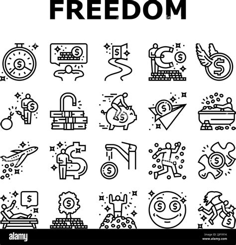 Financial Freedom Money Business Icons Set Vector Stock Vector Image