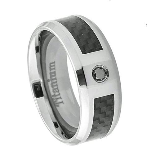 8mm Titanium Ring Black Carbon Fiber Inlay 005 Carat Round Black