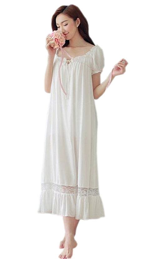 Women 100 Cotton Vintage Short Sleeve Princess Long Nightgowns L