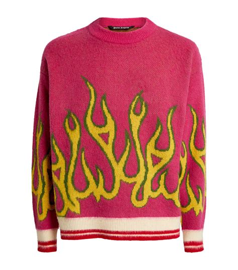 Palm Angels Pink Wool Flames Sweater Harrods Uk