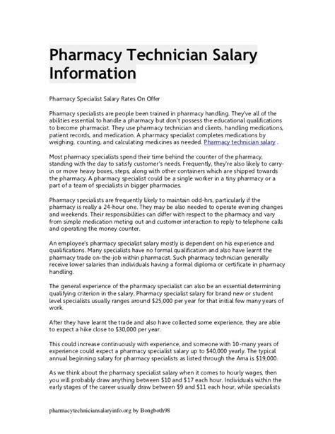 Pharmacy Technician Salary Information