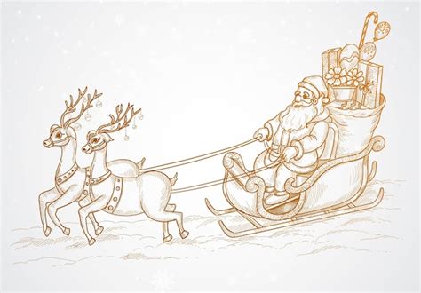 Free Vector Hand Draw Flying Santa And Christmas Reindeer Sketch