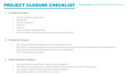 Free Project Closure Checklist Pmd Pro Contract Closeout Checklist