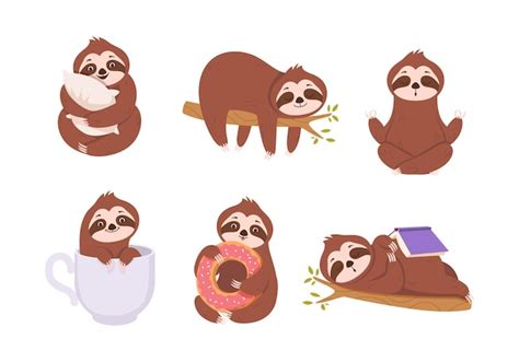 Premium Vector Sloths Cute Lazy Sloths Relax On Branches Wild Animals