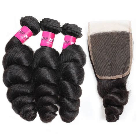 Indian Hair Sew In Indian Loose Wave Hair 3 Bundles With 44 Lace