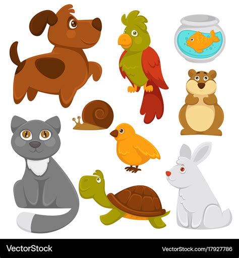 Cartoon Pets Domestic Animals Flat Icons Vector Image