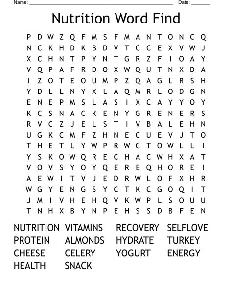 Nutrition Word Search Puzzle