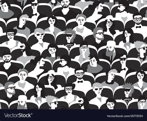 Audience Group People Sitting Black And White Vector Image