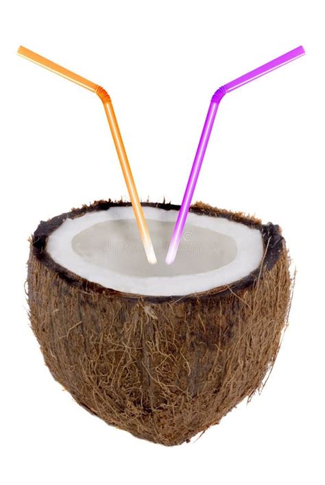 Coconut With Drinking Straws Stock Photo Image Of Shell Plastic 3033004