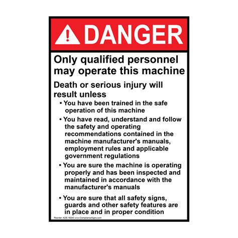 Vertical Qualified Personnel Operate This Machine Sign ANSI Danger