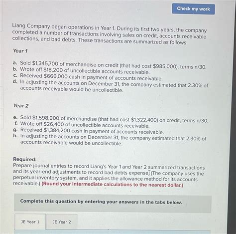 Solved Check My Work Liang Company Began Operations In Year During
