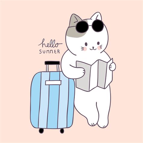 Cartoon Cute Summer Cat Travel Vector 546031 Vector Art At Vecteezy