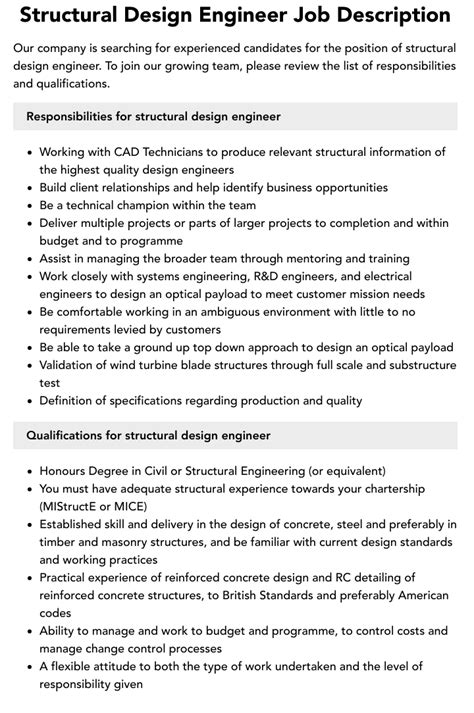 Structural Design Engineer Job Description Velvet Jobs