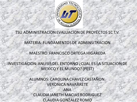 TSU ADMINISTRACION EVALUACION DE PROYECTOS C T V MATERIA FUNDAMENTOS DE ADMINSITRACION