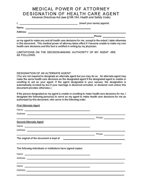 Free Texas Advance Directive Form Form PDF