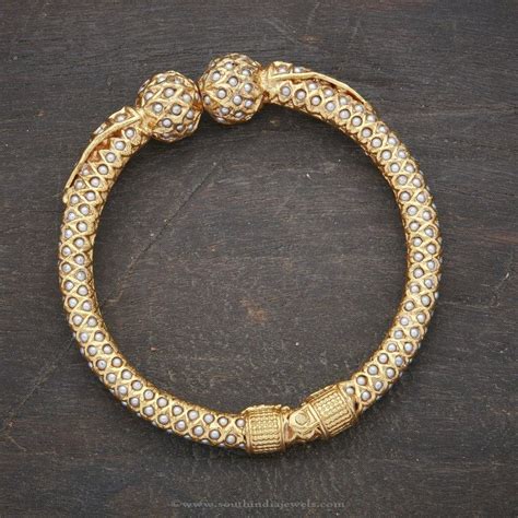 24 Carat Gold Plated Pearl Kada Bangle South India Jewels